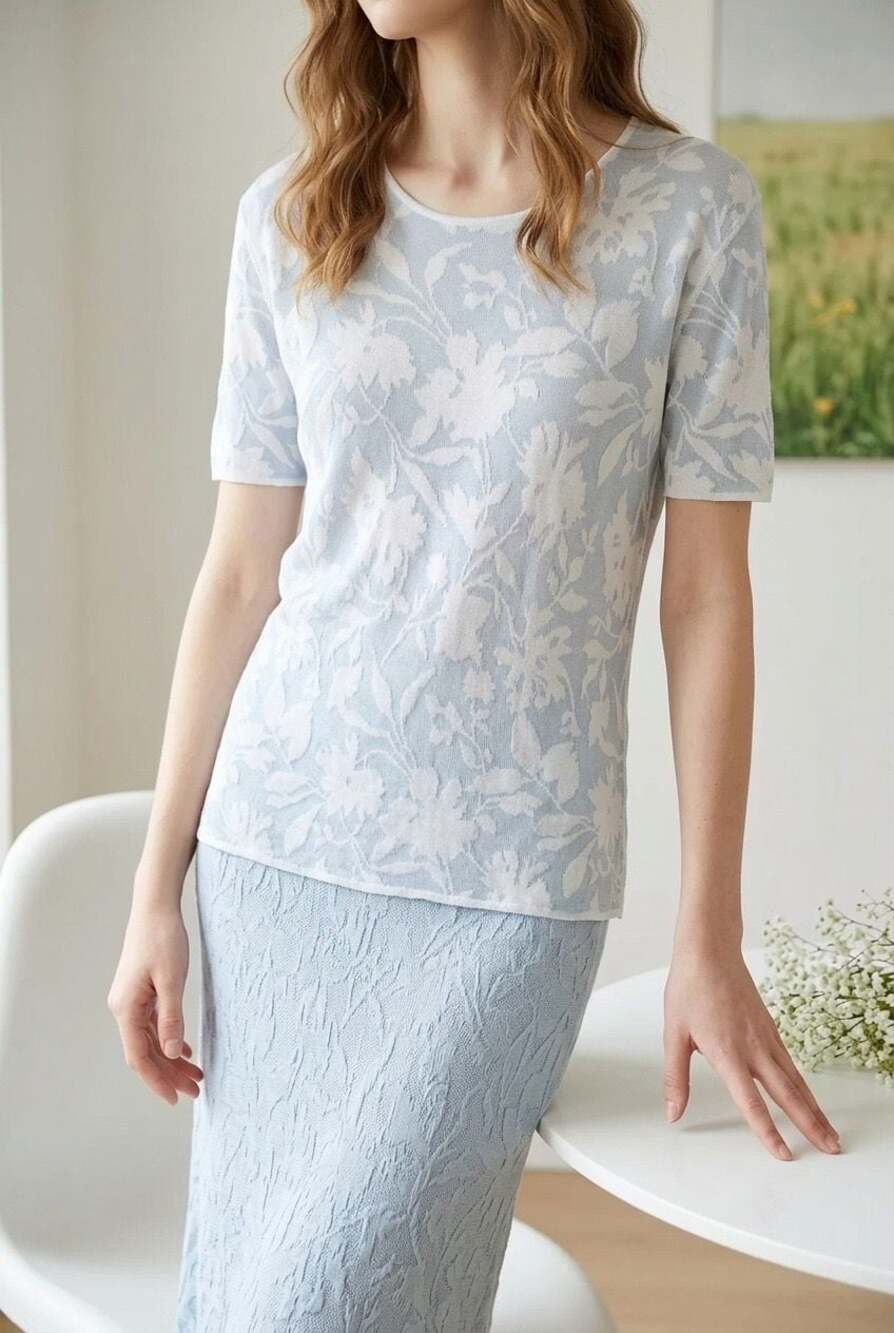 Armani Collezioni Floral Knit Short Sleeve Top Size 16 #469